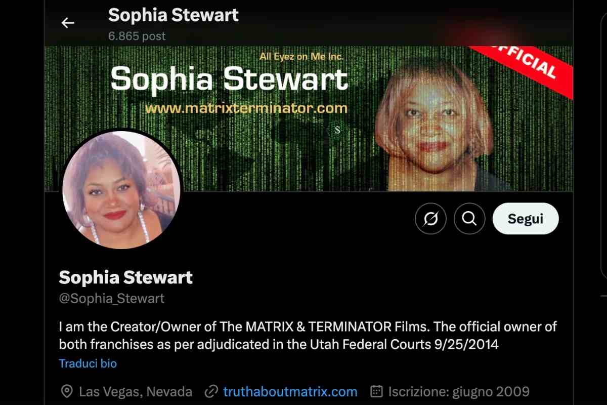 Il profilo X della scrittrice Sophia Stewart