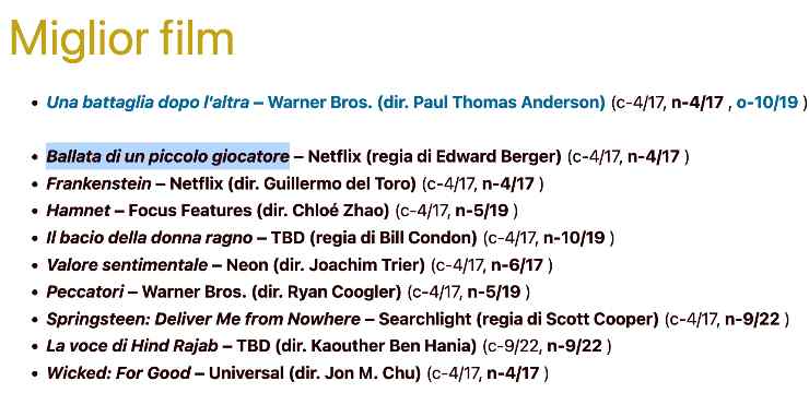 L'elenco di film papabili Oscar su CinemaSight