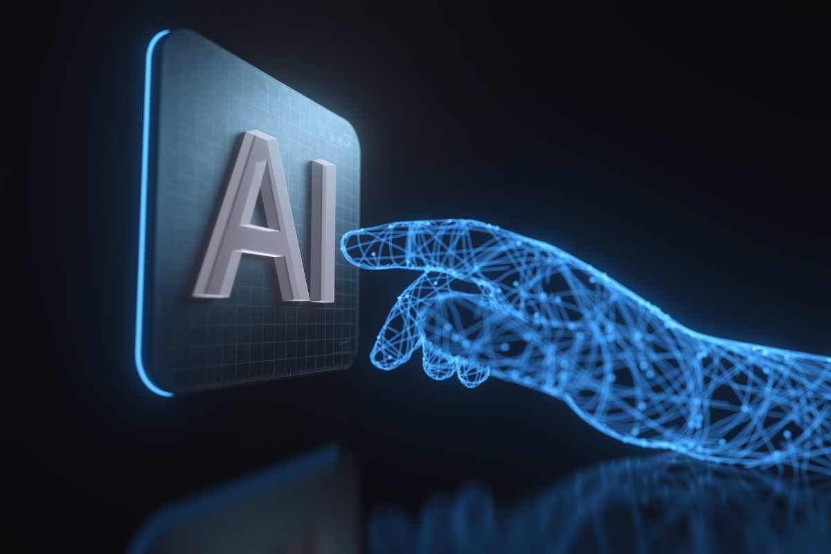 Mano virtuale che tocca la scritta AI