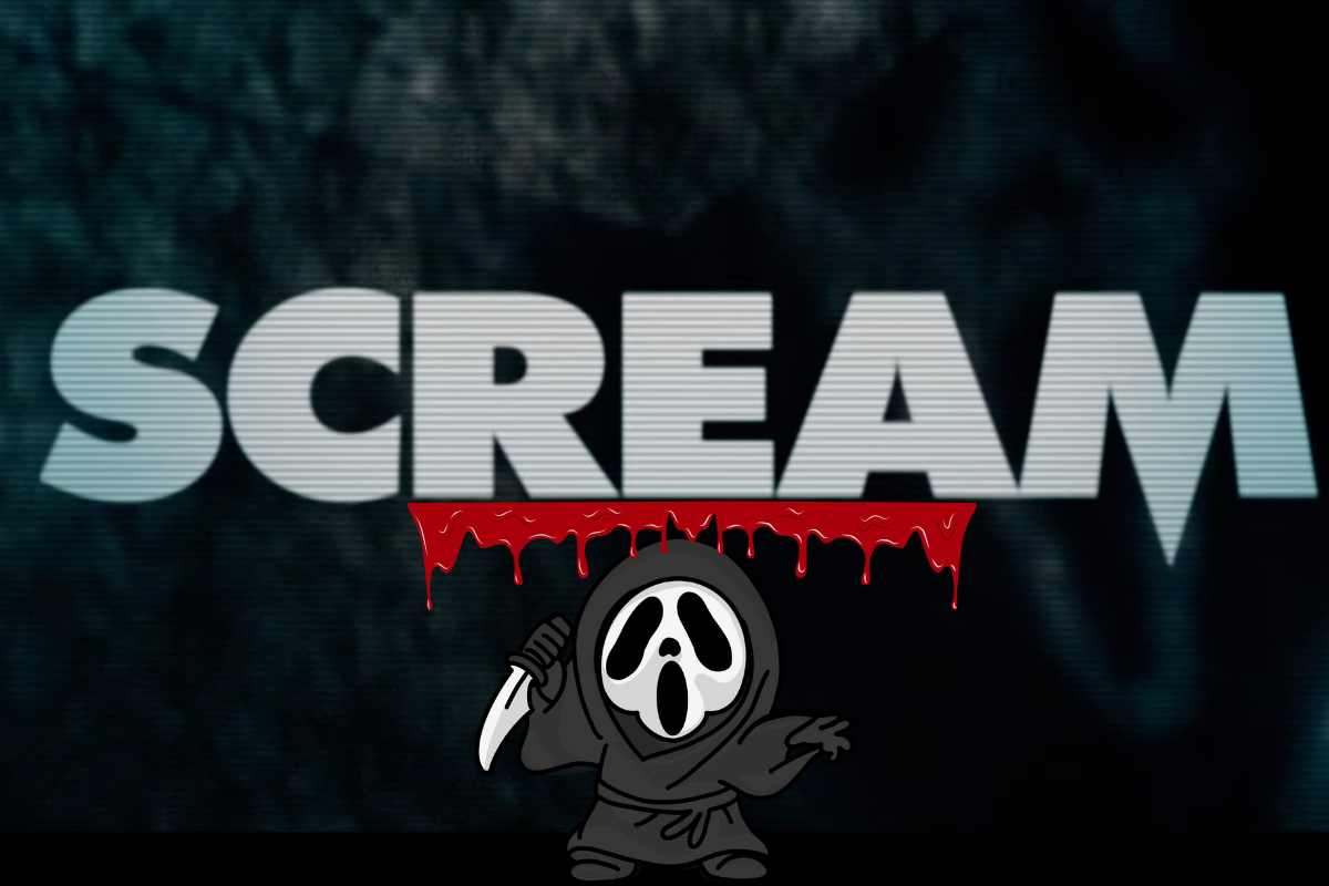 La scritta Scream con un pupazzetto del serial killer armato di coltello