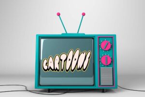 Televisione e scritta Cartoons sullo schermo