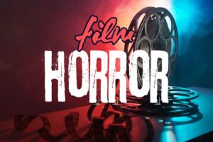 Pellicola e pizza e scritta "film horror"