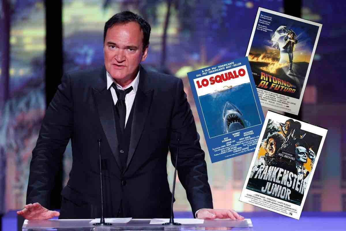 Quentin Tarantino e poster film: Jaws, Ritorno al Futuro e Young Frankenstein