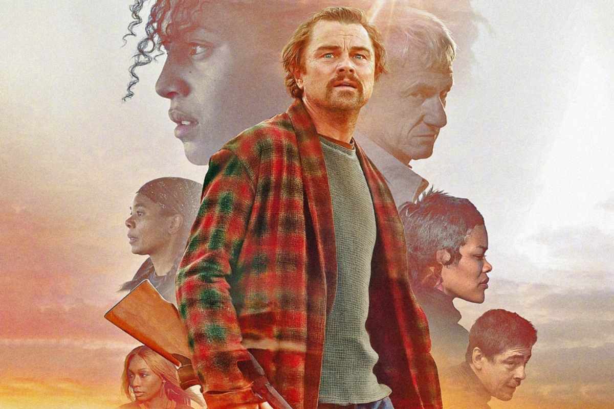 Locandina film Una battaglia dopo l'altra con Di Caprio in primissimo piano