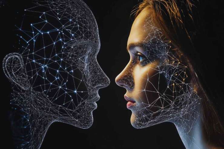 Due volti generati con l'intelligenza artificiale, a sinistra uno meno nitido a destra si forma gradualmente il volto di una donna