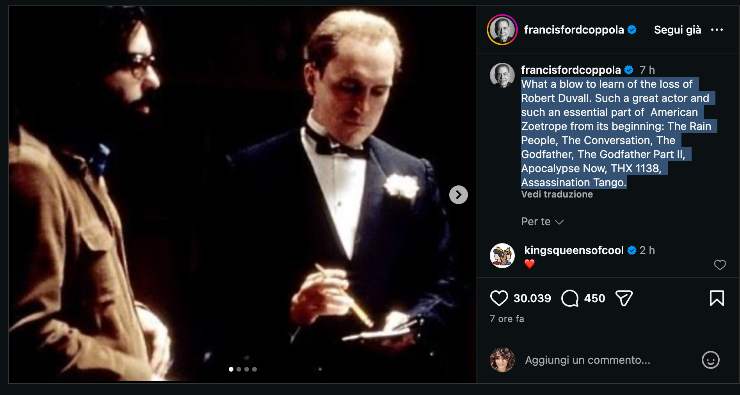 Robert Duvall insieme a Francis Ford Coppola da giovani