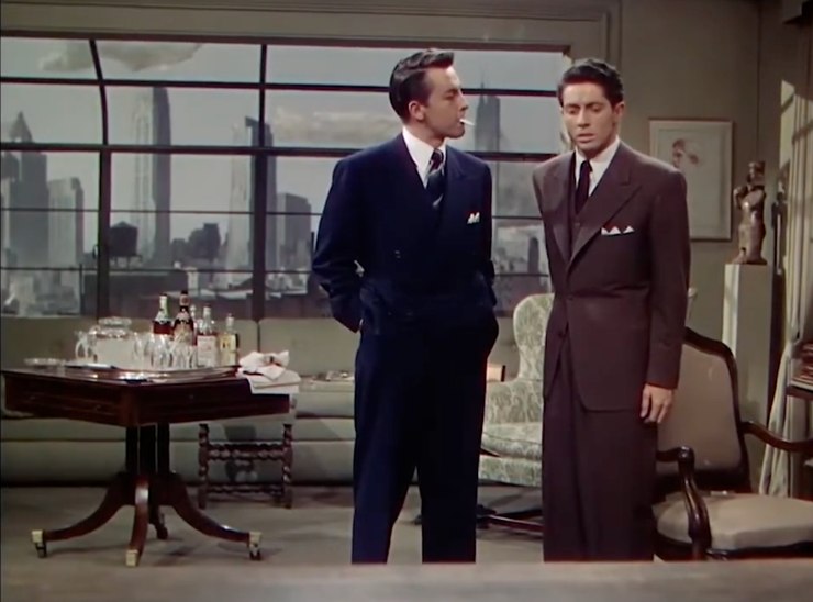 Due attori in scena sul set di 'Nodo alla gola' di Hitchcock