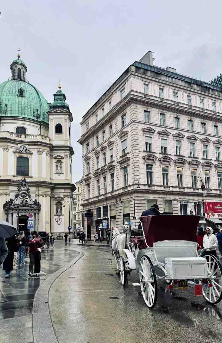 Una via di Vienna con una carrozza con cavalli