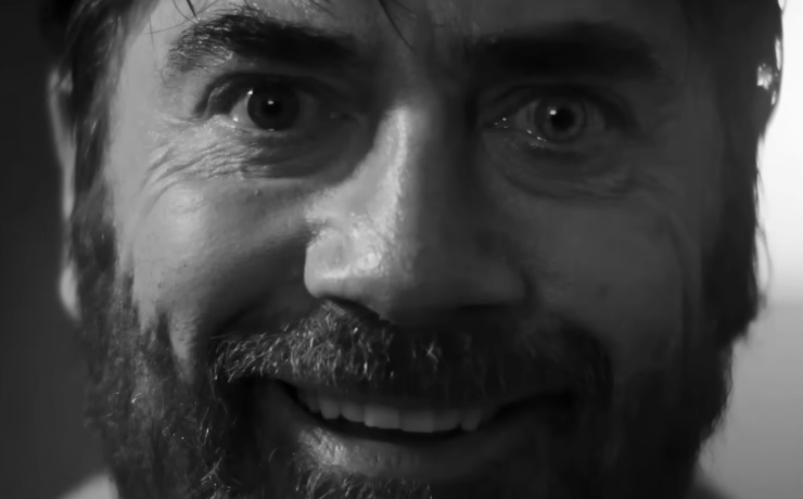 Primo piano in bianco nero di Javier Bardem