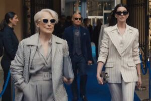 Meryl Streep Anne Hathaway Stanley Tucci ne Il diavolo veste Prada 2