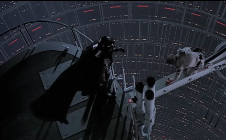 Una scena di Star Wars con Darth Vader e Luke