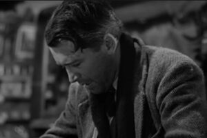 James Stewart con l'aria devastata nel film La vita è meraviogliosa